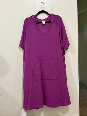 LIVI by Lane Bryant Purple Hooded Tunic MIDI Length Loungwear